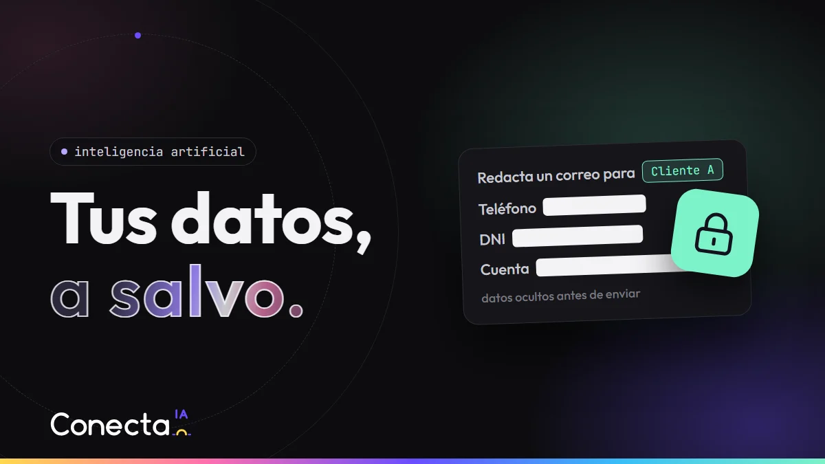 Mensaje a una IA con los datos personales ocultos y un candado