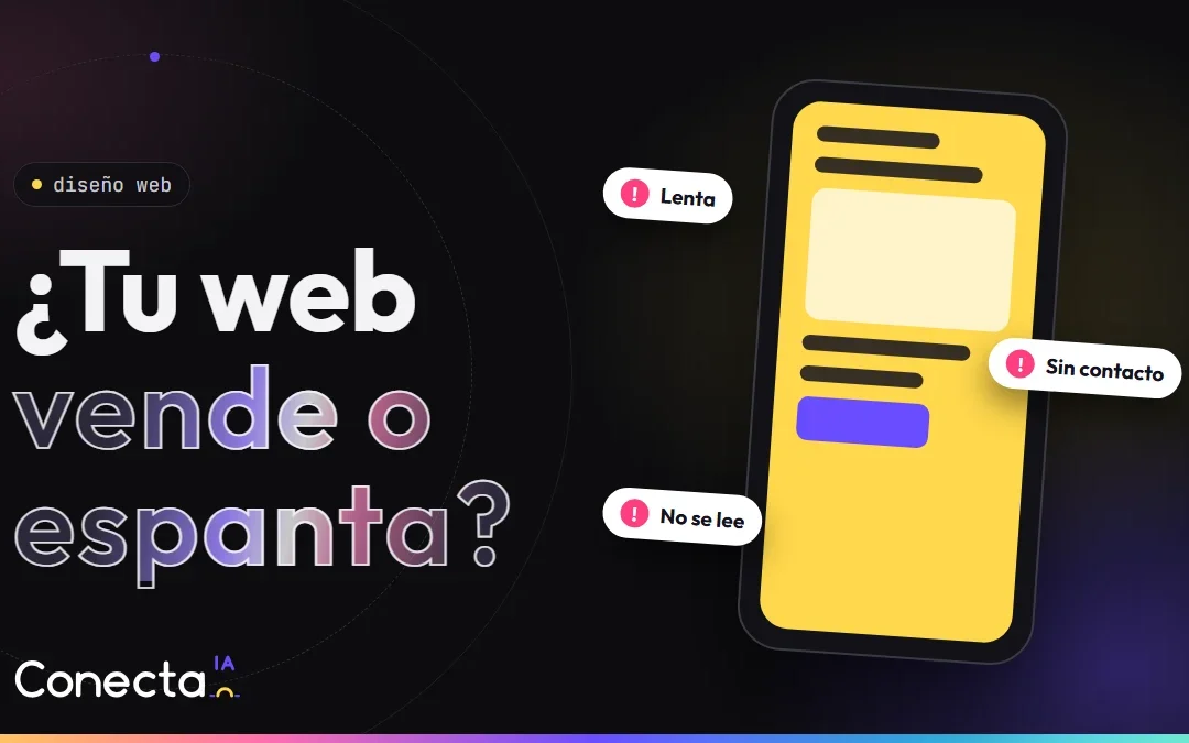Móvil con una web y avisos de problemas: lenta, sin contacto y no se lee
