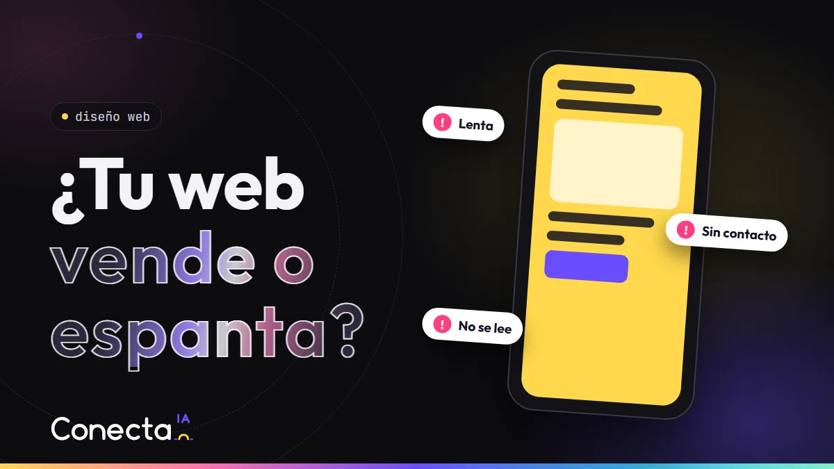 Móvil con una web y avisos de problemas: lenta, sin contacto y no se lee